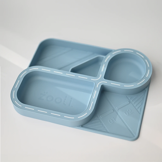 Children's Divided Plate & Placemat - Powder Blue Racetrack