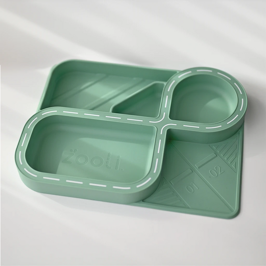 Children's Divided Plate & Placemat - Sage Green Racetrack