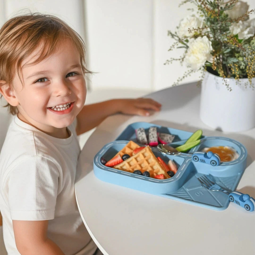 Children's Dinnerware Set - Powder Blue Racetrack