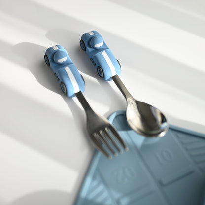 Children's Cutlery Set -Powder Blue Race Car