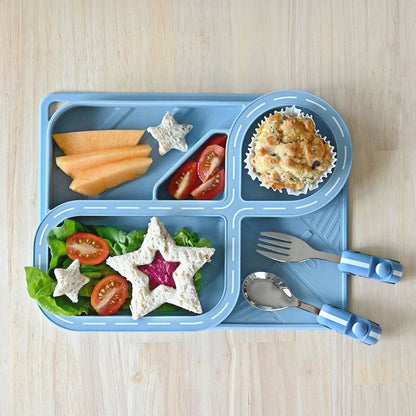 Children's Divided Plate & Placemat - Powder Blue Racetrack
