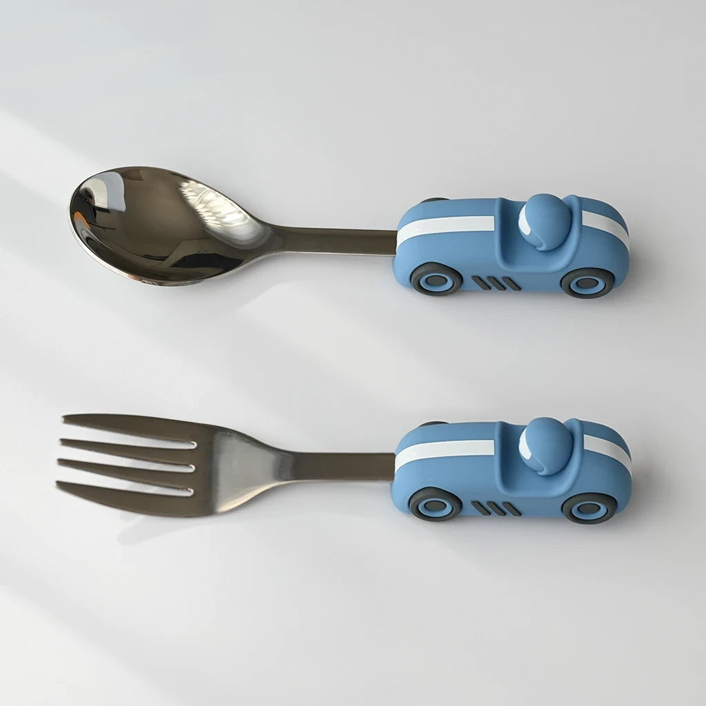 Children's Cutlery Set -Powder Blue Race Car