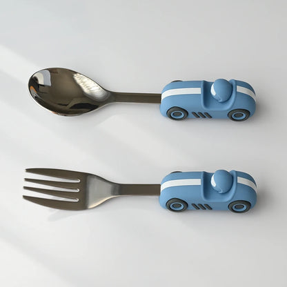 Children's Cutlery Set -Powder Blue Race Car