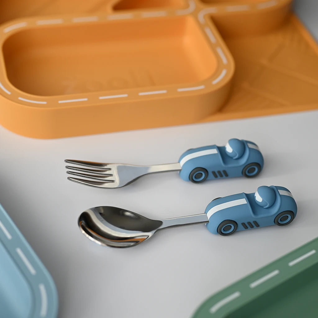 Children's Cutlery Set -Powder Blue Race Car