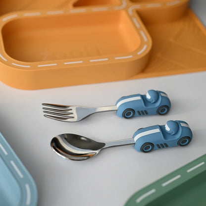 Children's Cutlery Set -Powder Blue Race Car