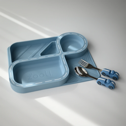 Children's Dinnerware Set - Powder Blue Racetrack