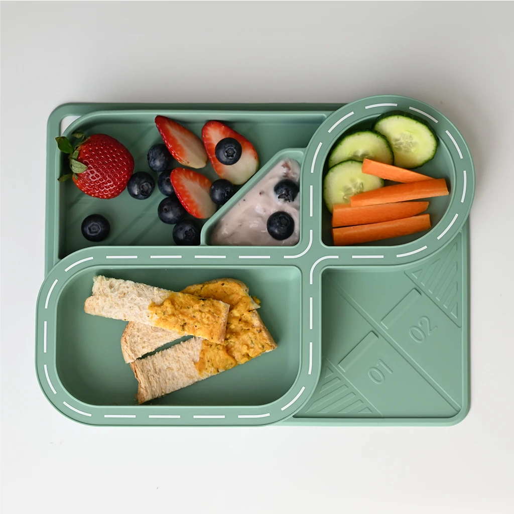 Children's Divided Plate & Placemat - Sage Green Racetrack