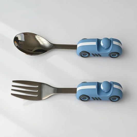 Children's Cutlery Set -Powder Blue Race Car