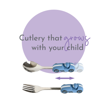 Children's Cutlery Set -Powder Blue Race Car