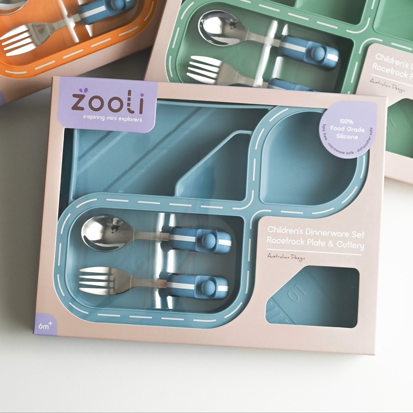 Children's Dinnerware Set - Powder Blue Racetrack